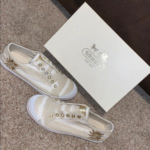 Offers? 👟Coach Kennedi Lurex Canvas Slip-On Shoes